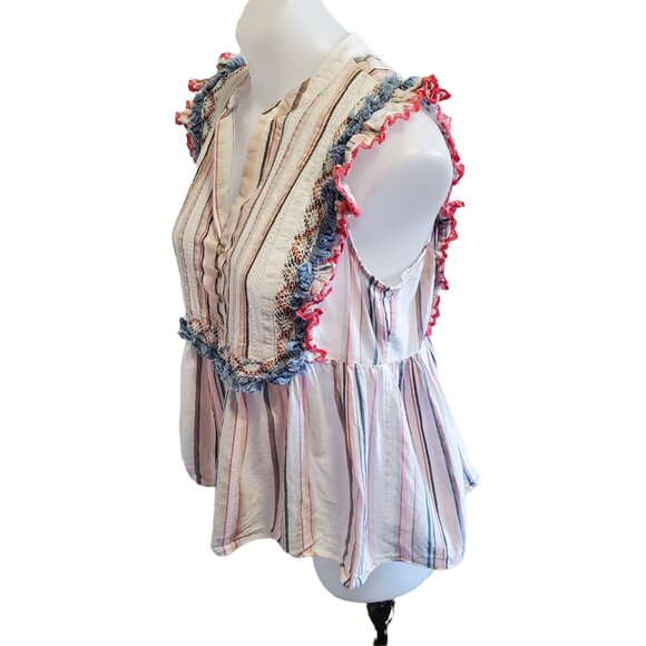 Ella Moss Natalia Babydoll Multicolored Striped Sleeveless Ruffle Peplum Top Med - Picture 6 of 10